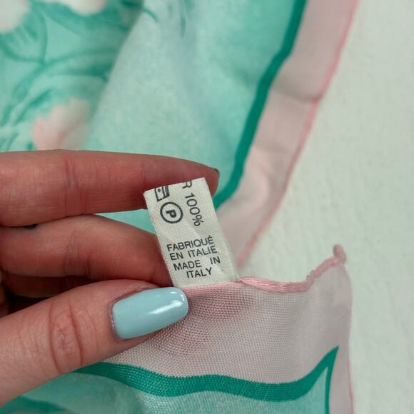 Floral Pink Turquoise Square Scarf, 27x26 - Picture 8 of 10